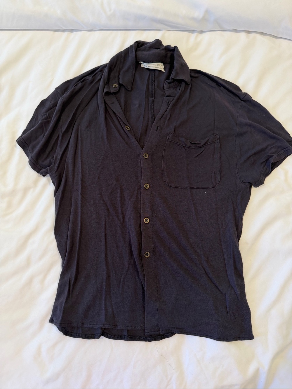 Urban Outfitters Black Short-Sleeve Button-Down Pocket Shirt